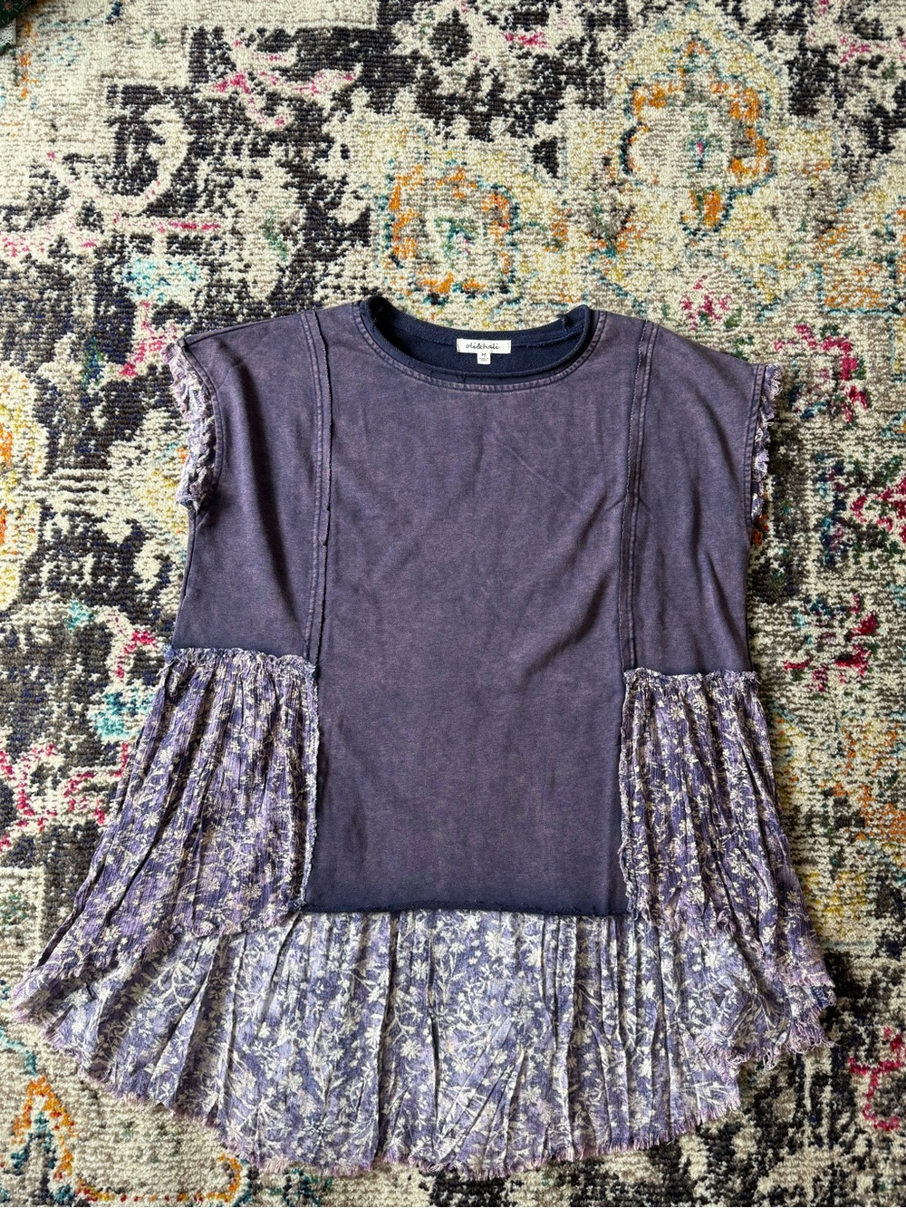 NWOT - Oli & Hali Lavender Mixed-Media Floral Peplum Tunic